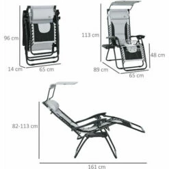Alternative view of Outsunny Zero Gravity Lounger Chair, Folding Camping Reclining Chair, Grey