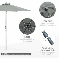 Outsunny 2.8m Patio Umbrella Parasol Outdoor Table Umbrella 6 Ribs Dark Grey -Outsunny store 53377462 4