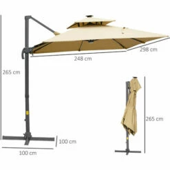 Outsunny 3m Cantilever Parasol LED Patio Umbrella For Lawn Beach Poolside Khaki 3 Outsunny 3m Cantilever Parasol LED Patio Umbrella For Lawn Beach Poolside Khaki -Outsunny store 53377467 2