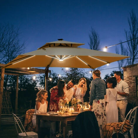 Outsunny 3m Cantilever Parasol LED Patio Umbrella for Lawn Beach Poolside Khaki Outsunny 3m Cantilever Parasol LED Patio Umbrella For Lawn Beach Poolside Khaki -Outsunny store 53377467 3