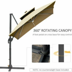 Outsunny 3m Cantilever Parasol LED Patio Umbrella For Lawn Beach Poolside Khaki 5 Outsunny 3m Cantilever Parasol LED Patio Umbrella For Lawn Beach Poolside Khaki -Outsunny store 53377467 4