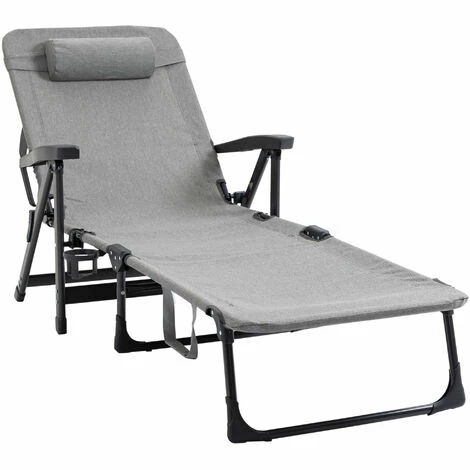 Outsunny Folding Chaise Lounge, Garden Lounger Headrest Cup Holder, Light Grey Outsunny Folding Chaise Lounge, Garden Lounger Headrest Cup Holder, Light Grey -Outsunny store 53486720 1