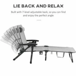 Outsunny Folding Chaise Lounge, Garden Lounger Headrest Cup Holder, Light Grey 6 Outsunny Folding Chaise Lounge, Garden Lounger Headrest Cup Holder, Light Grey -Outsunny store 53486720 5