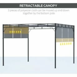 Outsunny 3(m) Steel Pergola Garden Gazebo W/ Retractable Canopy, Dark Grey -Outsunny store 53486736 5
