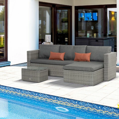 Outsunny 3 PCS Outdoor PE Rattan Chaise Lounge Furniture Sofa Set w/ Cushions Outsunny 3 PCS Outdoor PE Rattan Chaise Lounge Furniture Sofa Set W/ Cushions -Outsunny store 53537389 3