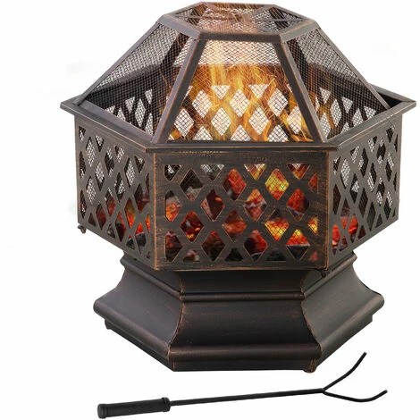 Outsunny Outdoor Fire Pit With Screen And Poker, Backyard Firebowl, Bronze 3 Outsunny Outdoor Fire Pit With Screen And Poker, Backyard Firebowl, Bronze