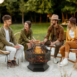 Outsunny Outdoor Fire Pit With Screen And Poker, Backyard Firebowl, Bronze 9 Outsunny Outdoor Fire Pit With Screen And Poker, Backyard Firebowl, Bronze -Outsunny store 53537393 3