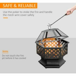 Outsunny Outdoor Fire Pit With Screen And Poker, Backyard Firebowl, Bronze 11 Outsunny Outdoor Fire Pit With Screen And Poker, Backyard Firebowl, Bronze -Outsunny store 53537393 5