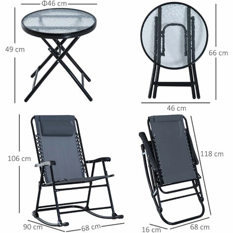 Outsunny 3 Pcs Outdoor Conversation Set w/ Rocking Chairs and Side Table Grey Outsunny 3 Pcs Outdoor Conversation Set W/ Rocking Chairs And Side Table Grey -Outsunny store 53537399 2