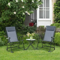 Outsunny 3 Pcs Outdoor Conversation Set W/ Rocking Chairs And Side Table Grey 4 Outsunny 3 Pcs Outdoor Conversation Set W/ Rocking Chairs And Side Table Grey -Outsunny store 53537399 3