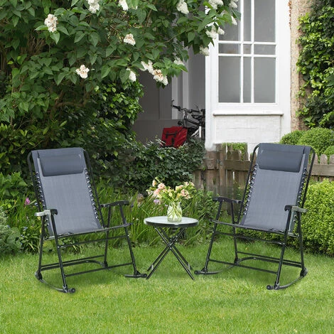 Outsunny 3 Pcs Outdoor Conversation Set w/ Rocking Chairs and Side Table Grey Outsunny 3 Pcs Outdoor Conversation Set W/ Rocking Chairs And Side Table Grey -Outsunny store 53537399 3