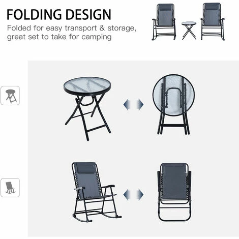 Outsunny 3 Pcs Outdoor Conversation Set w/ Rocking Chairs and Side Table Grey Outsunny 3 Pcs Outdoor Conversation Set W/ Rocking Chairs And Side Table Grey -Outsunny store 53537399 4