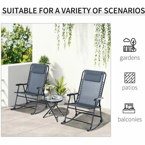 Outsunny 3 Pcs Outdoor Conversation Set w/ Rocking Chairs and Side Table Grey Outsunny 3 Pcs Outdoor Conversation Set W/ Rocking Chairs And Side Table Grey -Outsunny store 53537399 5