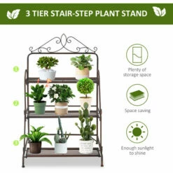 Outsunny 3 Tier Metal Plant Stand, Flower Pot Display Shelf Indoor & Outdoor -Outsunny store 53537404 4
