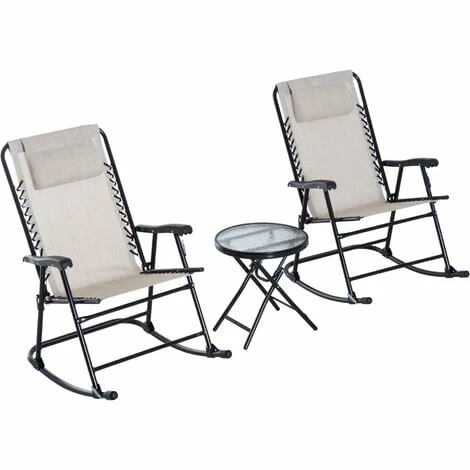 Outsunny 3 Pcs Outdoor Conversation Set w/ Rocking Chairs and Side Table Beige Outsunny 3 Pcs Outdoor Conversation Set W/ Rocking Chairs And Side Table Beige -Outsunny store 53537413 1