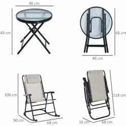 Outsunny 3 Pcs Outdoor Conversation Set W/ Rocking Chairs And Side Table Beige 3 Outsunny 3 Pcs Outdoor Conversation Set W/ Rocking Chairs And Side Table Beige -Outsunny store 53537413 2