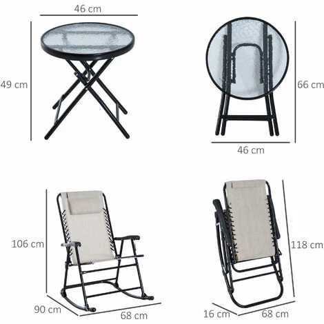 Outsunny 3 Pcs Outdoor Conversation Set w/ Rocking Chairs and Side Table Beige Outsunny 3 Pcs Outdoor Conversation Set W/ Rocking Chairs And Side Table Beige -Outsunny store 53537413 2