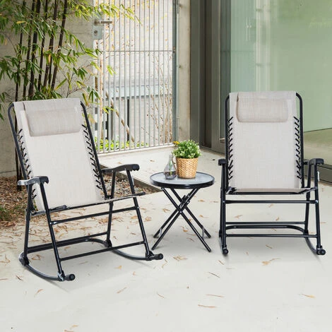 Outsunny 3 Pcs Outdoor Conversation Set w/ Rocking Chairs and Side Table Beige Outsunny 3 Pcs Outdoor Conversation Set W/ Rocking Chairs And Side Table Beige -Outsunny store 53537413 3