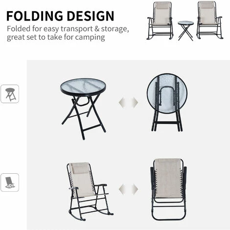 Outsunny 3 Pcs Outdoor Conversation Set w/ Rocking Chairs and Side Table Beige Outsunny 3 Pcs Outdoor Conversation Set W/ Rocking Chairs And Side Table Beige -Outsunny store 53537413 4