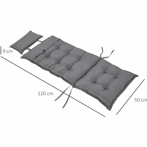 Outsunny 2 Pieces Patio Chair Cushion Set, High Back Seat Pads With Pillow, Grey 4 Outsunny 2 Pieces Patio Chair Cushion Set, High Back Seat Pads With Pillow, Grey - Image 2