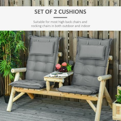 Outsunny 2 Pieces Patio Chair Cushion Set, High Back Seat Pads With Pillow, Grey 6 Outsunny 2 Pieces Patio Chair Cushion Set, High Back Seat Pads With Pillow, Grey - Image 4