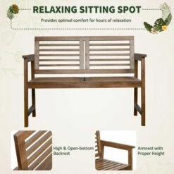 Outsunny 2-Seater Wooden Garden Bench W/ Backrest And Armrest For Yard Brown 11 Outsunny 2-Seater Wooden Garden Bench W/ Backrest And Armrest For Yard Brown -Outsunny store 53592922 5