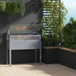 Outsunny 2-IN-1 Wood Cold Frame Mini Greenhouse With Elevated Garden Box Grey 4 Outsunny 2-IN-1 Wood Cold Frame Mini Greenhouse With Elevated Garden Box Grey -Outsunny store 53592923 3