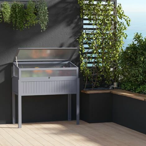 Outsunny 2-IN-1 Wood Cold Frame Mini Greenhouse with Elevated Garden Box Grey Outsunny 2-IN-1 Wood Cold Frame Mini Greenhouse With Elevated Garden Box Grey -Outsunny store 53592923 3