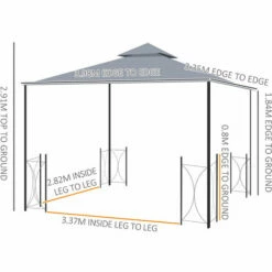 Outsunny 4 X 3.35(m) Steel Frame Patio Gazebo Canopy W/ 2 Tier Roof, Grey -Outsunny store 53592924 2