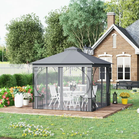 Outsunny Gazebo Party Tent Canopy Sun Shade For Patio Garden Light Grey 3x3(m) 5 Outsunny Gazebo Party Tent Canopy Sun Shade For Patio Garden Light Grey 3x3(m) - Image 3