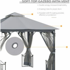 Outsunny Gazebo Party Tent Canopy Sun Shade For Patio Garden Light Grey 3x3(m) 10 Outsunny Gazebo Party Tent Canopy Sun Shade For Patio Garden Light Grey 3x3(m) -Outsunny store 53592933 4