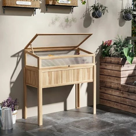 Outsunny 2-IN-1 Wood Cold Frame Mini Greenhouse with Elevated Garden Box Natural Outsunny 2-IN-1 Wood Cold Frame Mini Greenhouse With Elevated Garden Box Natural -Outsunny store 53592935 3