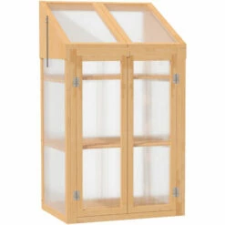 Outsunny Wooden Greenhouse Cold Frame Grow House W/ Double Door For Flower Brown