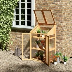 Outsunny Wooden Greenhouse Cold Frame Grow House W/ Double Door For Flower Brown -Outsunny store 53630424 3