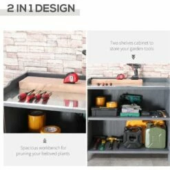 Outsunny Garden Storage Cabinet Potting Bench Table With Galvanized Top, Grey -Outsunny store 53630428 4