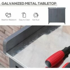 Outsunny Garden Storage Cabinet Potting Bench Table With Galvanized Top, Grey -Outsunny store 53630428 5