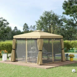 Outsunny 3 X 3(m) Patio Gazebo Garden Shelter W/ Mosquito Netting, Beige -Outsunny store 53651616 3