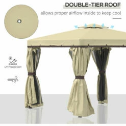Outsunny 3 X 3(m) Patio Gazebo Garden Shelter W/ Mosquito Netting, Beige -Outsunny store 53651616 4