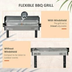 Outsunny Charcoal Spit Roasting Machine W/ 3-Tier Grill Grate & Foldable Shelves -Outsunny store 53651645 4