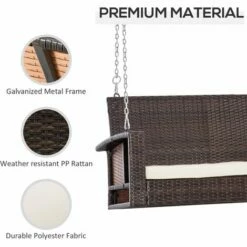 Outsunny 2-person Wicker Swing Chair, Porch Loveseat Garden Hanging Bench, Cream -Outsunny store 53730091 4