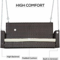 Outsunny 2-person Wicker Swing Chair, Porch Loveseat Garden Hanging Bench, Cream -Outsunny store 53730091 5