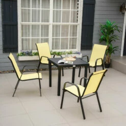 Outsunny Set Of 4 Garden Dining Chair Set Outdoor W/ High Back Armrest Beige -Outsunny store 53830129 3
