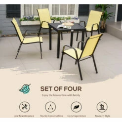 Outsunny Set Of 4 Garden Dining Chair Set Outdoor W/ High Back Armrest Beige -Outsunny store 53830129 4