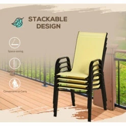 Outsunny Set Of 4 Garden Dining Chair Set Outdoor W/ High Back Armrest Beige -Outsunny store 53830129 5