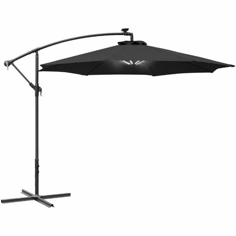 Outsunny 3(m) LED Patio Banana Umbrella Cantilever Parasol w/ Crank, Black Outsunny 3(m) LED Patio Banana Umbrella Cantilever Parasol W/ Crank, Black -Outsunny store 53830131 1