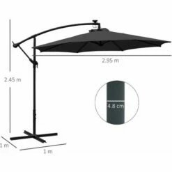 Outsunny 3(m) LED Patio Banana Umbrella Cantilever Parasol W/ Crank, Black 3 Outsunny 3(m) LED Patio Banana Umbrella Cantilever Parasol W/ Crank, Black -Outsunny store 53830131 2