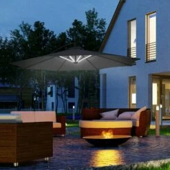 Outsunny 3(m) LED Patio Banana Umbrella Cantilever Parasol W/ Crank, Black 4 Outsunny 3(m) LED Patio Banana Umbrella Cantilever Parasol W/ Crank, Black -Outsunny store 53830131 3