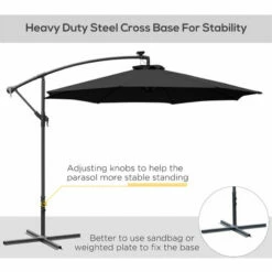 Outsunny 3(m) LED Patio Banana Umbrella Cantilever Parasol W/ Crank, Black 5 Outsunny 3(m) LED Patio Banana Umbrella Cantilever Parasol W/ Crank, Black -Outsunny store 53830131 4