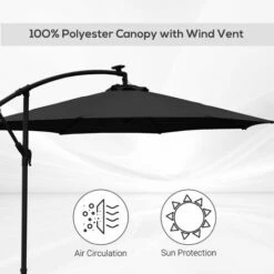 Outsunny 3(m) LED Patio Banana Umbrella Cantilever Parasol W/ Crank, Black 6 Outsunny 3(m) LED Patio Banana Umbrella Cantilever Parasol W/ Crank, Black -Outsunny store 53830131 5
