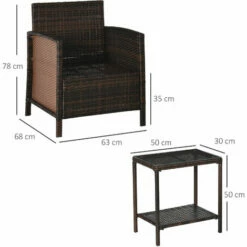 Alternative view of Outsunny 3 PC Outdoor Rattan Sofa Set W/ Chairs Coffee Table Cushion Brown